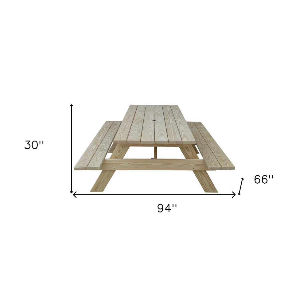 Beige Solid Wood Outdoor Picnic Table with Umbrella Hole By Homeroots | Outdoor Tables | Modishstore - 5