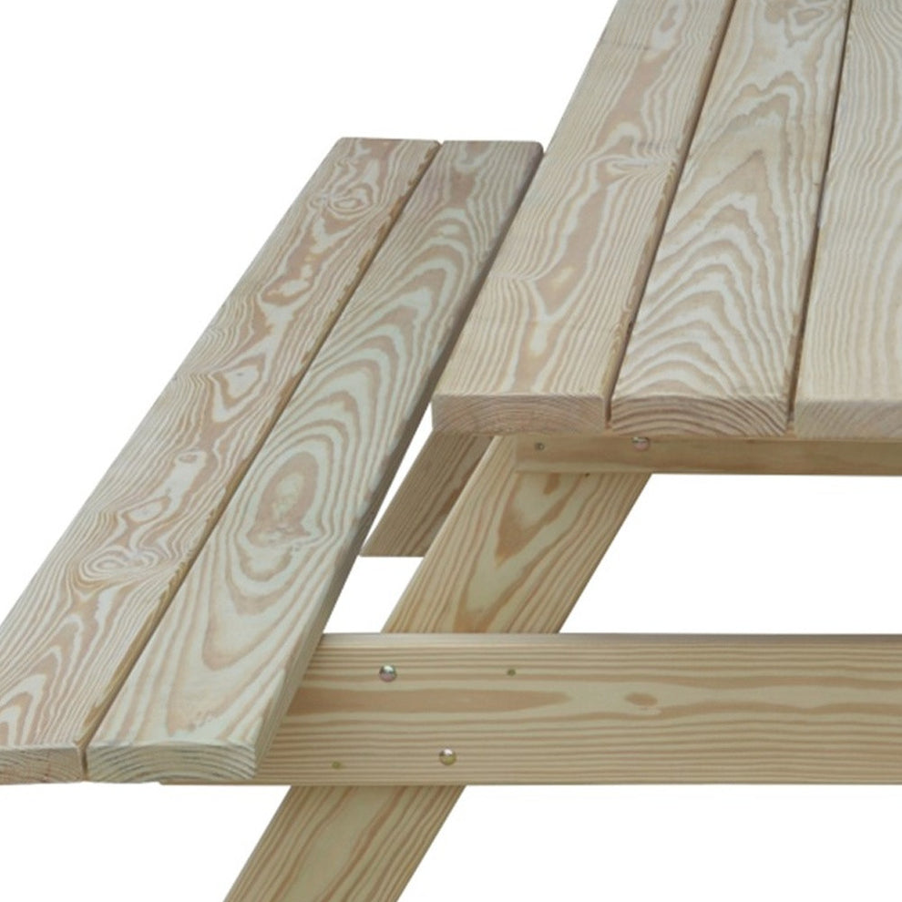 Beige Solid Wood Outdoor Picnic Table with Umbrella Hole By Homeroots | Outdoor Tables | Modishstore - 3