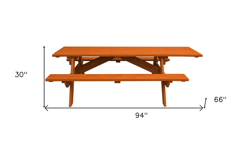 Redwood Solid Wood Outdoor Picnic Table By Homeroots | Outdoor Tables | Modishstore - 3