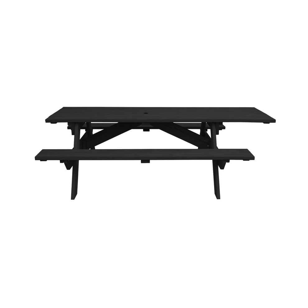 Charcoal Solid Wood Outdoor Picnic Table with Umbrella Hole By Homeroots | Outdoor Tables | Modishstore - 2