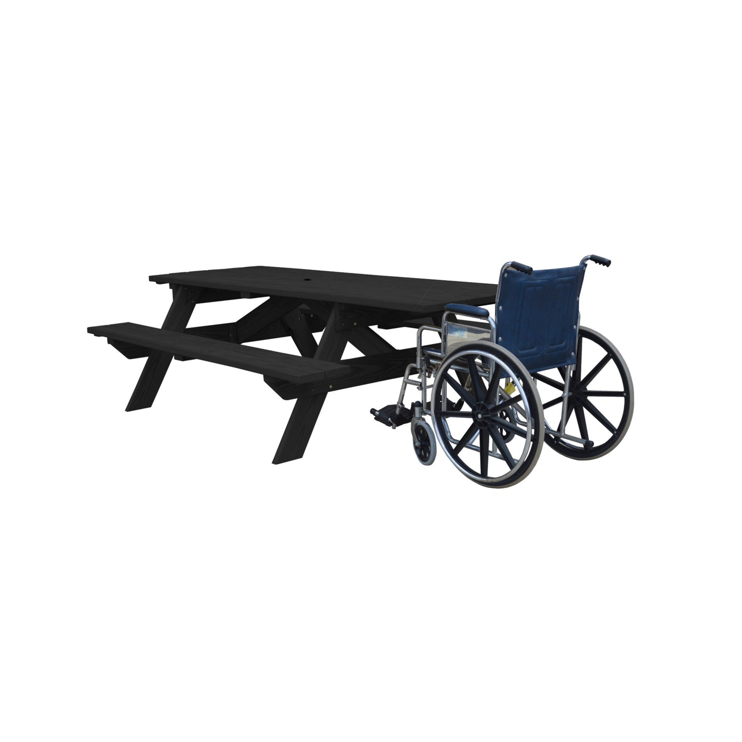 Charcoal Solid Wood Outdoor Picnic Table with Umbrella Hole By Homeroots | Outdoor Tables | Modishstore - 3