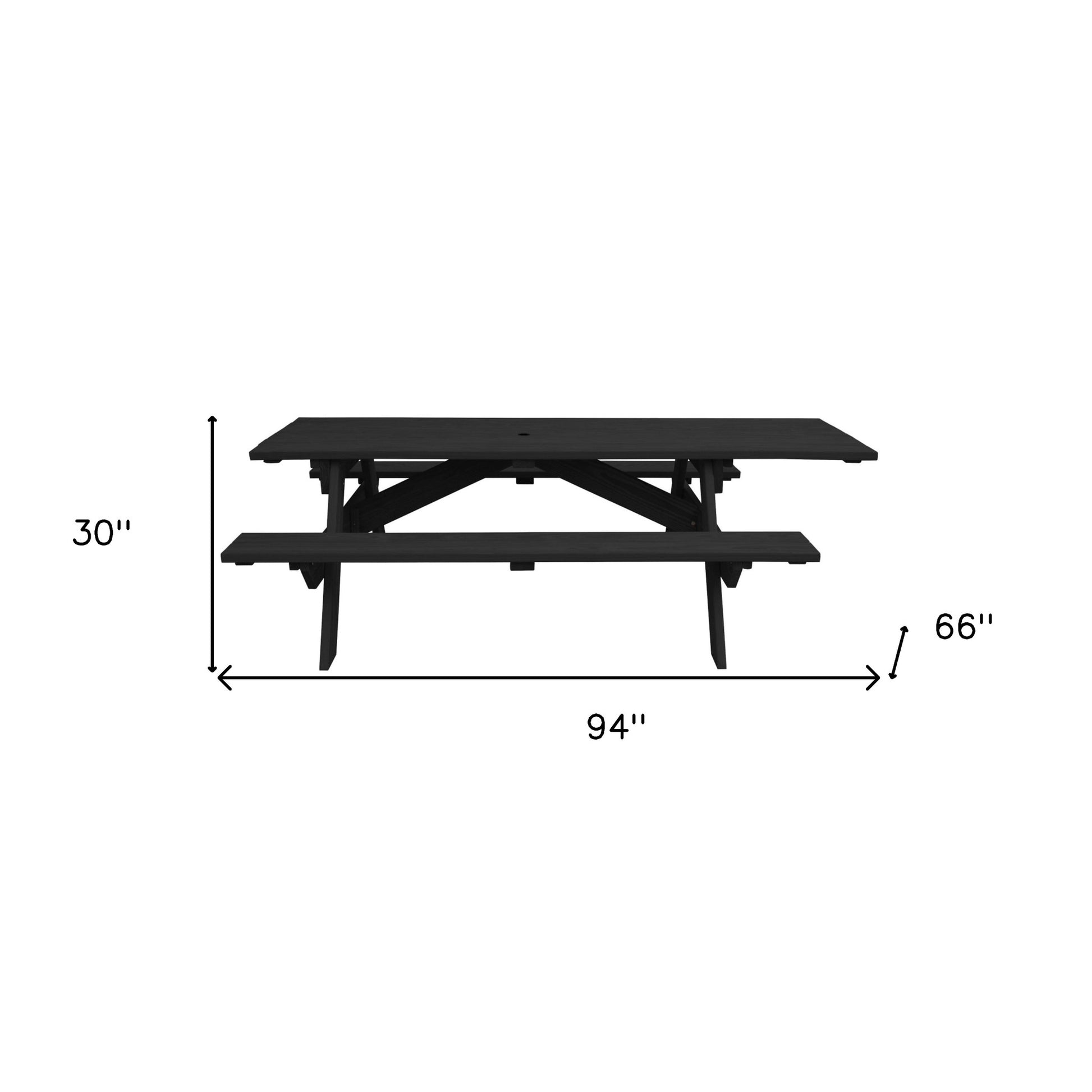 Charcoal Solid Wood Outdoor Picnic Table with Umbrella Hole By Homeroots | Outdoor Tables | Modishstore - 4