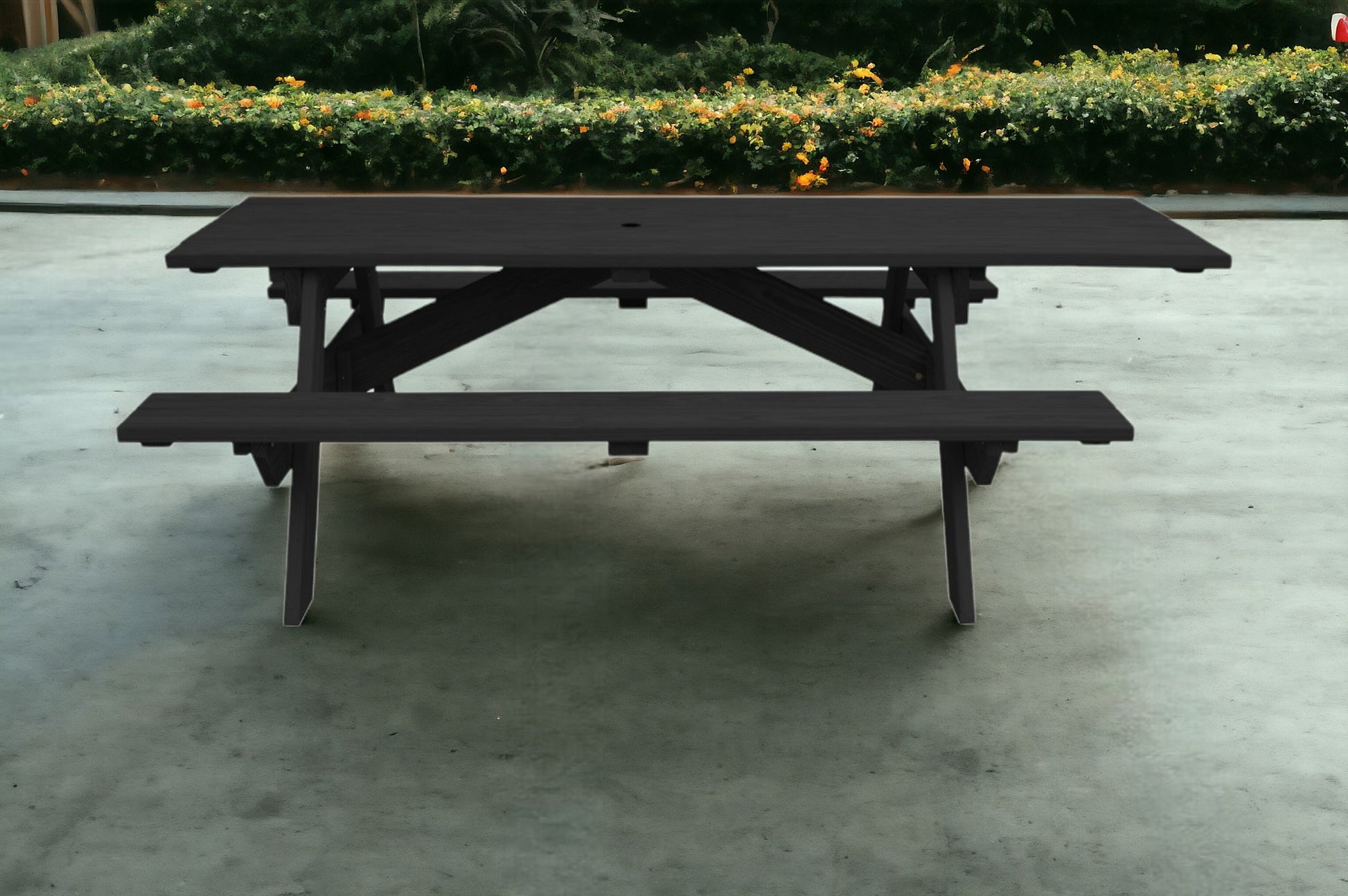 Charcoal Solid Wood Outdoor Picnic Table with Umbrella Hole By Homeroots | Outdoor Tables | Modishstore - 1