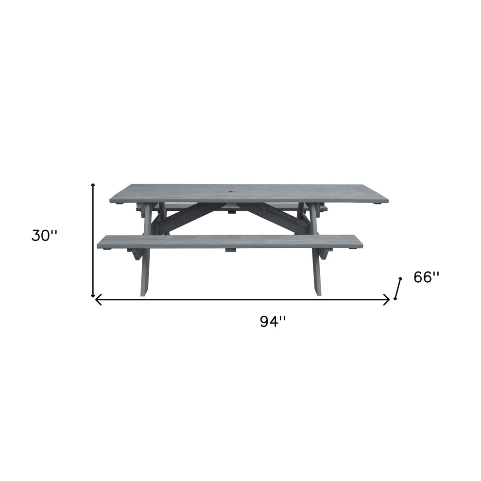 Gray Solid Wood Outdoor Picnic Table Umbrella Hole By Homeroots | Outdoor Dining Sets | Modishstore - 6