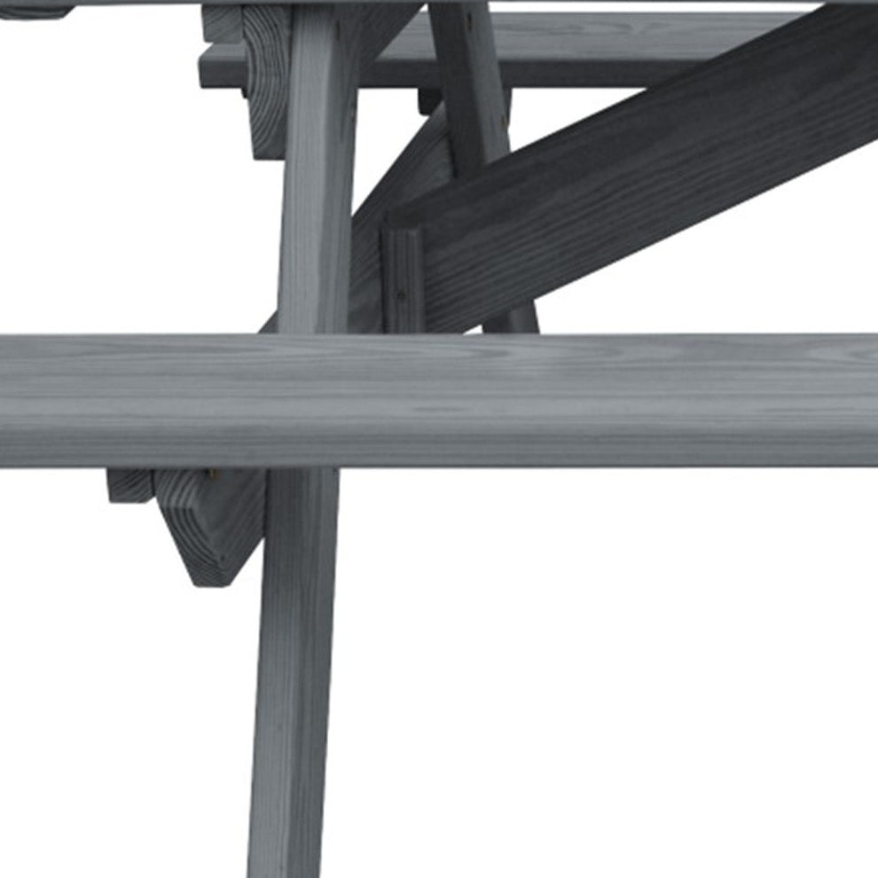 Gray Solid Wood Outdoor Picnic Table Umbrella Hole By Homeroots | Outdoor Dining Sets | Modishstore - 5