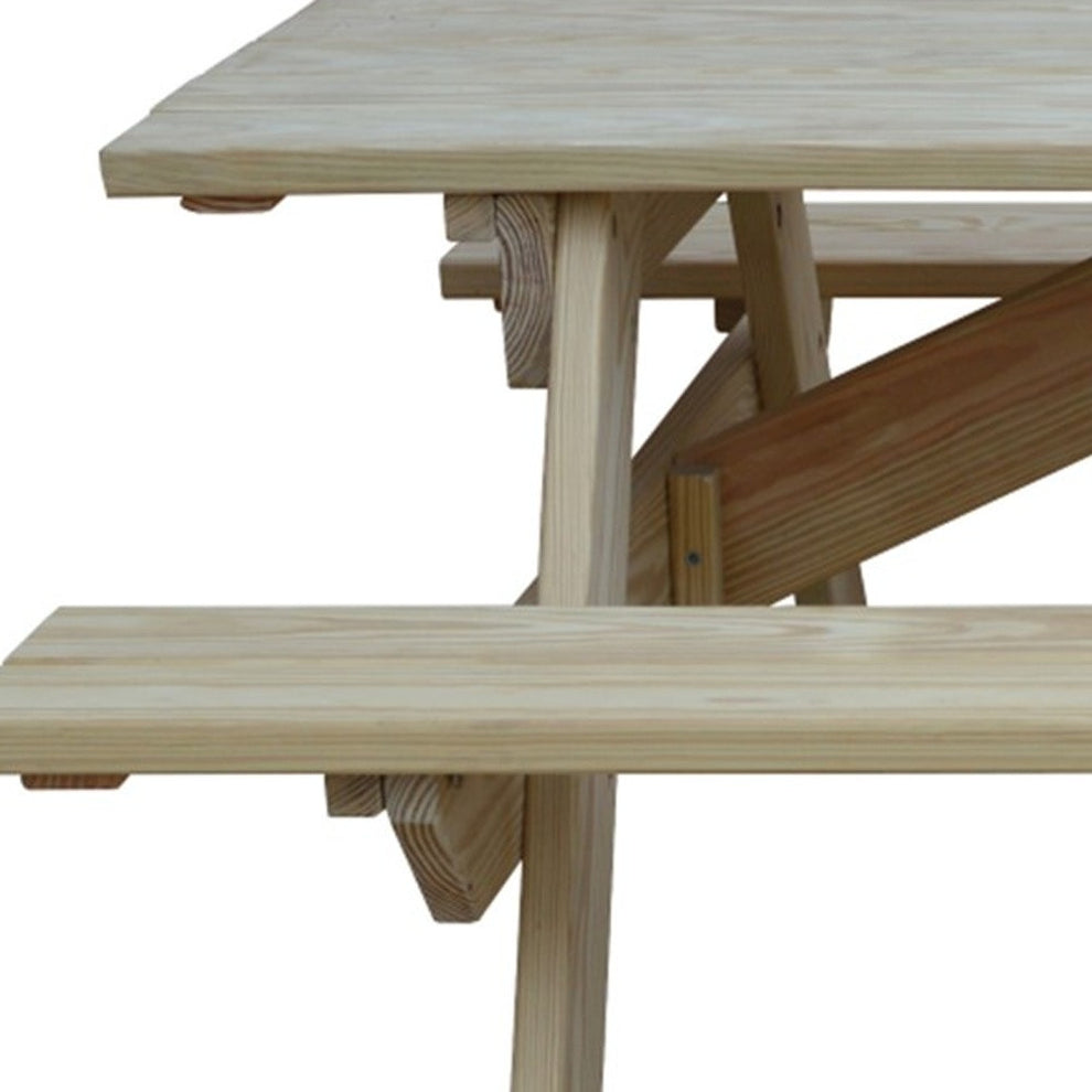 Beige Solid Wood Outdoor Picnic Table Umbrella Hole By Homeroots | Outdoor Dining Sets | Modishstore - 5