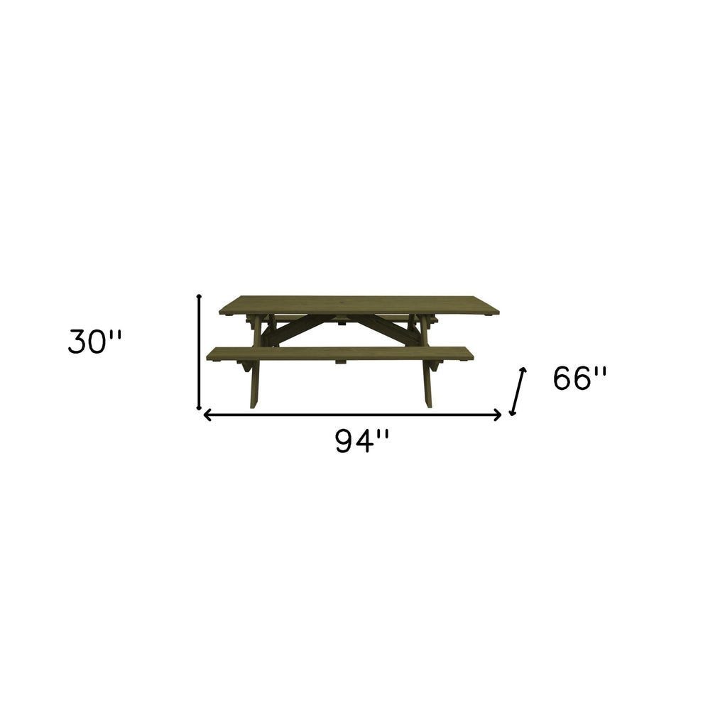 Green Solid Wood Outdoor Picnic Table Umbrella Hole By Homeroots | Outdoor Dining Sets | Modishstore - 3