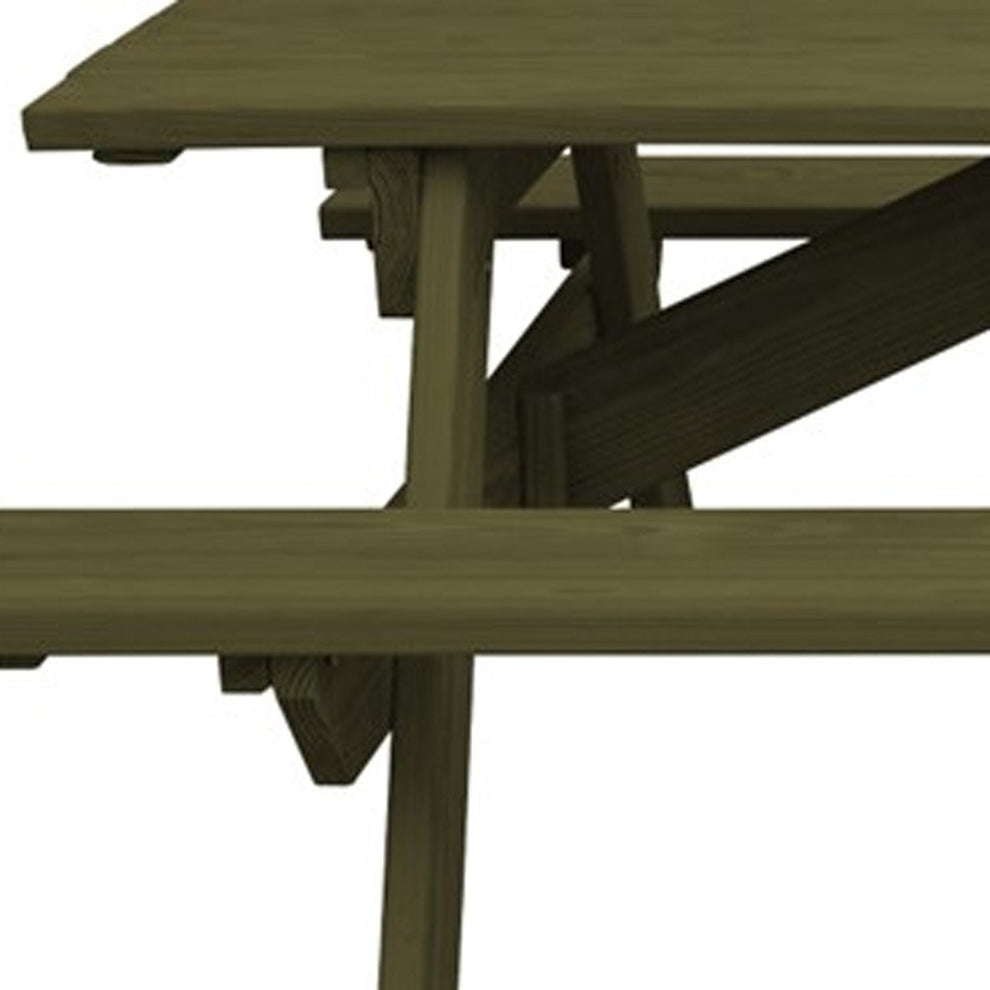 Green Solid Wood Outdoor Picnic Table Umbrella Hole By Homeroots | Outdoor Dining Sets | Modishstore - 4