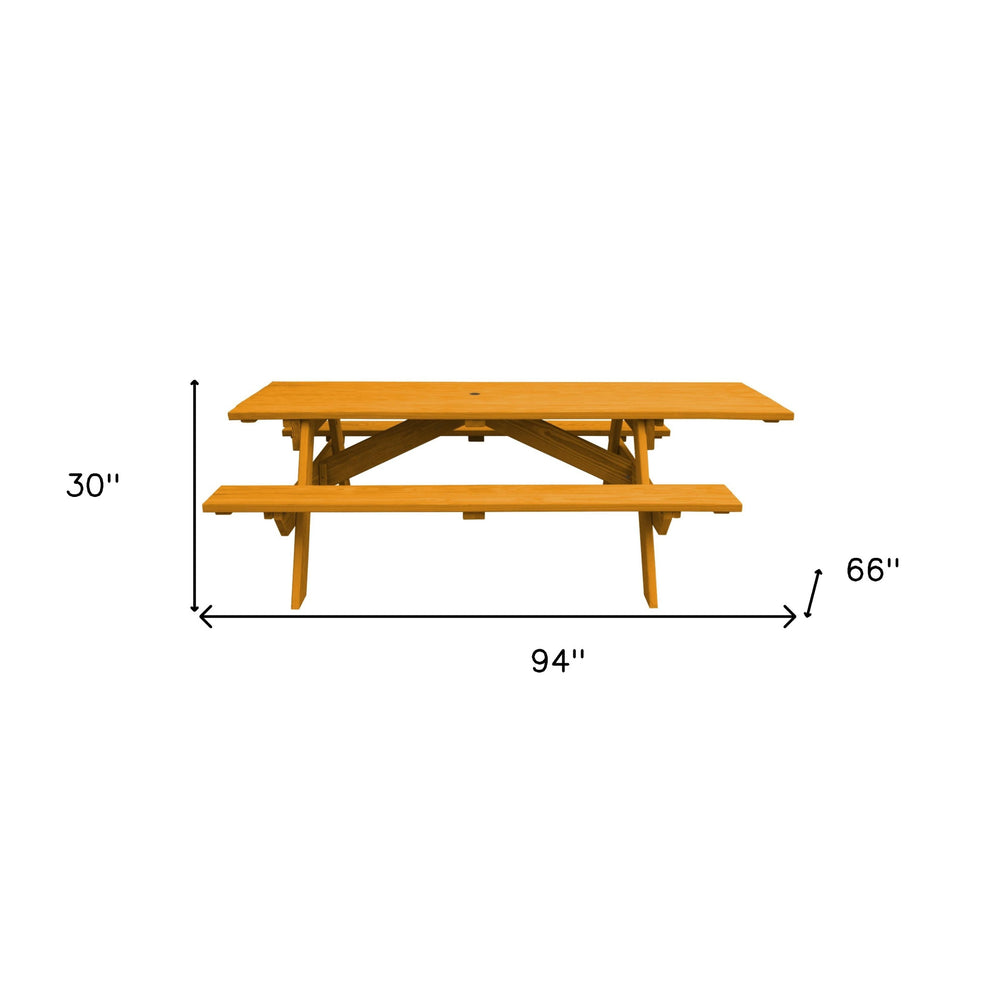 Natural Solid Wood Outdoor Picnic Table Umbrella Hole By Homeroots | Outdoor Dining Sets | Modishstore - 5