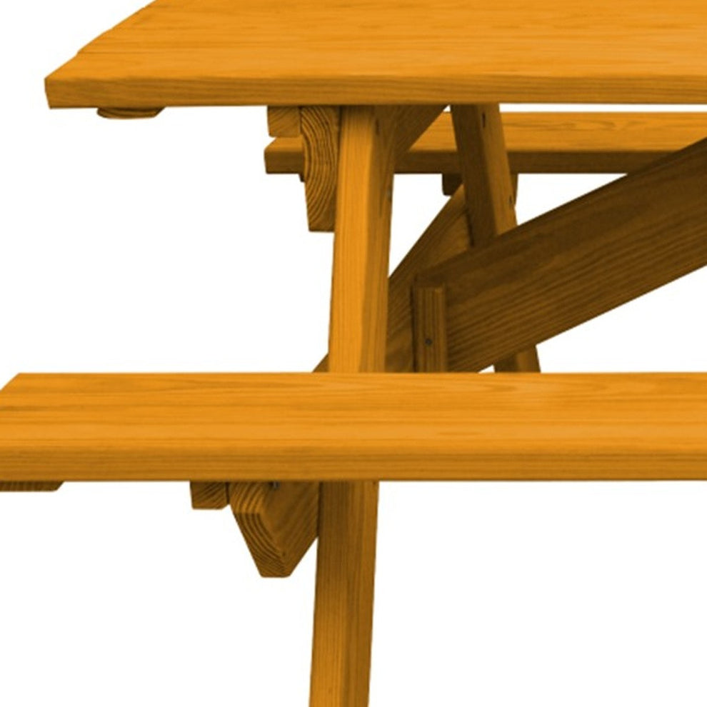 Natural Solid Wood Outdoor Picnic Table Umbrella Hole By Homeroots | Outdoor Dining Sets | Modishstore - 4