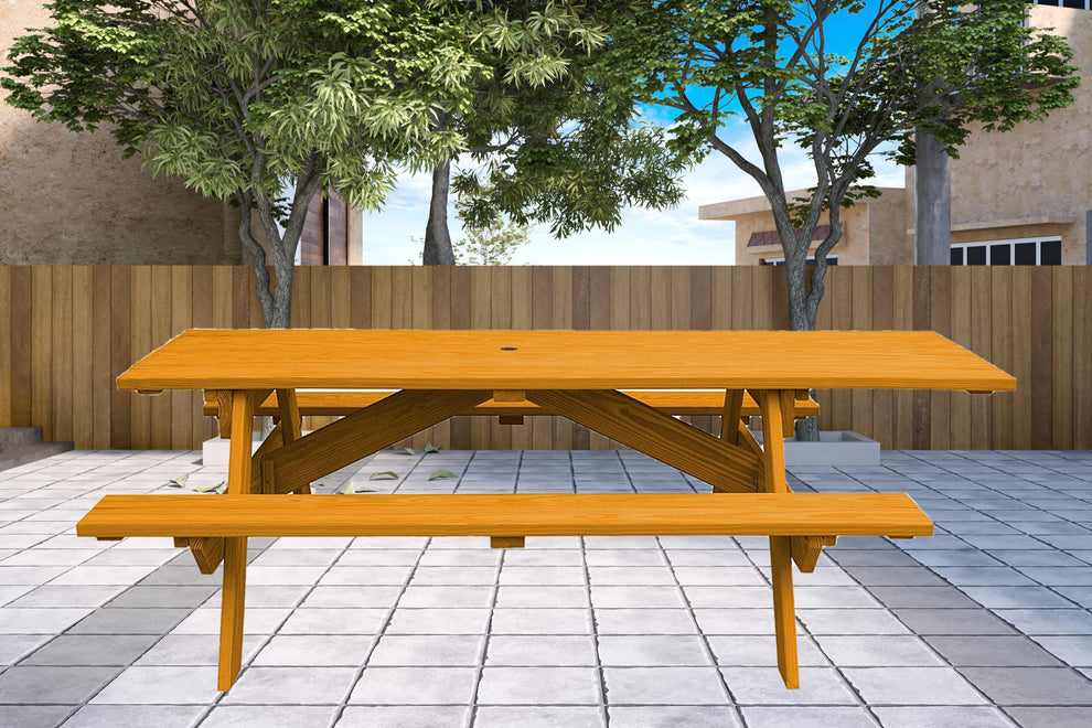 Natural Solid Wood Outdoor Picnic Table Umbrella Hole By Homeroots | Outdoor Dining Sets | Modishstore - 2