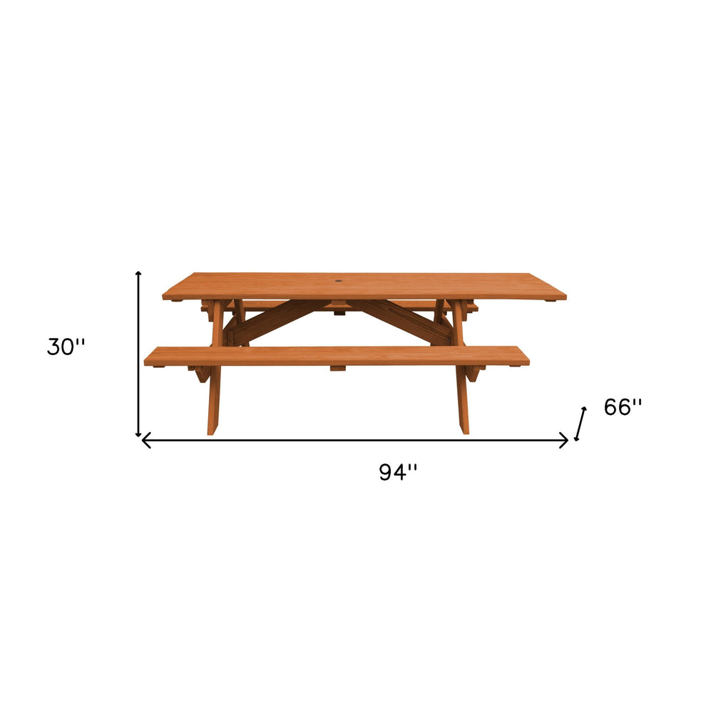 Cedar Chest Solid Wood Outdoor Picnic Table Umbrella Hole By Homeroots | Outdoor Dining Sets | Modishstore - 4