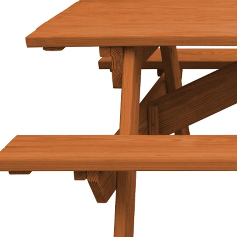 Cedar Chest Solid Wood Outdoor Picnic Table Umbrella Hole By Homeroots | Outdoor Dining Sets | Modishstore - 3