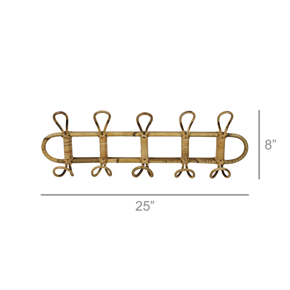 Cairo Wall Hook, Rattan  - 5 Hook Set Of 8 By HomArt | Hooks & Racks | Modishstore - 3