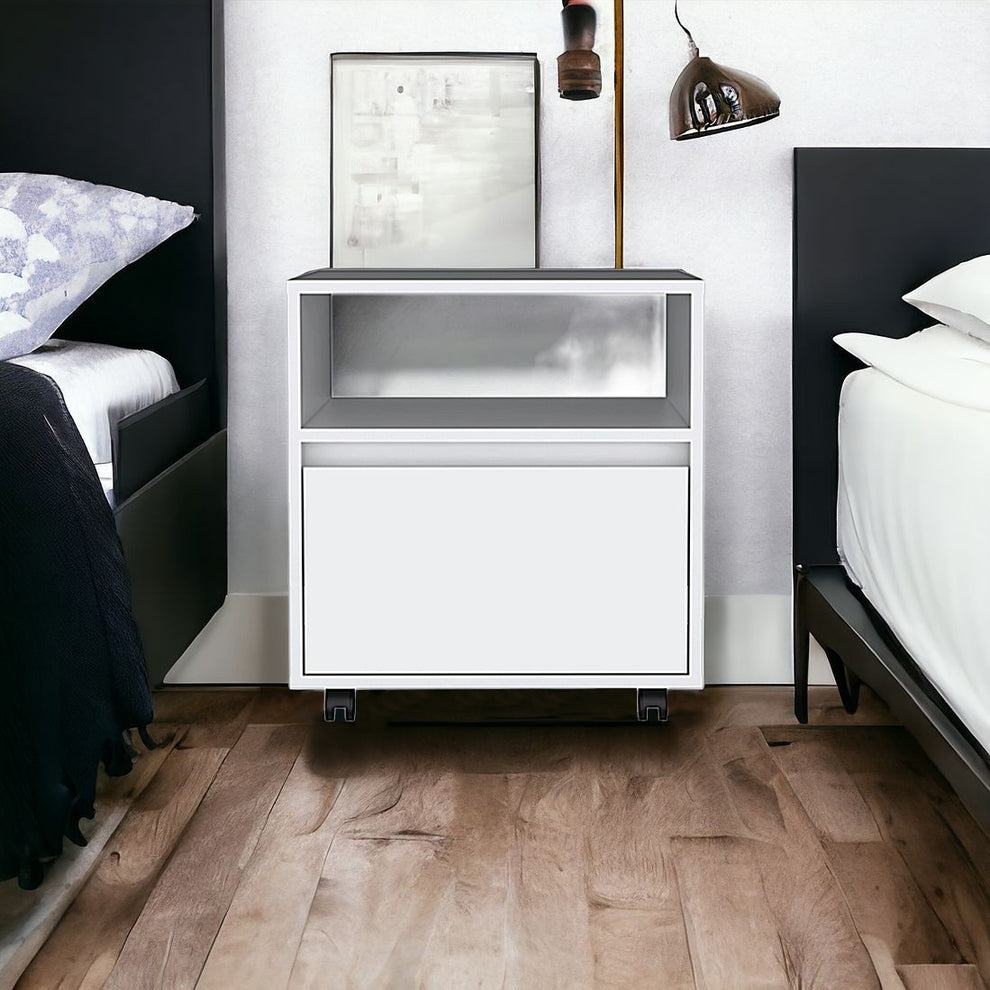 White One Drawer Faux Wood Nightstand By Homeroots | Nightstands | Modishstore - 2