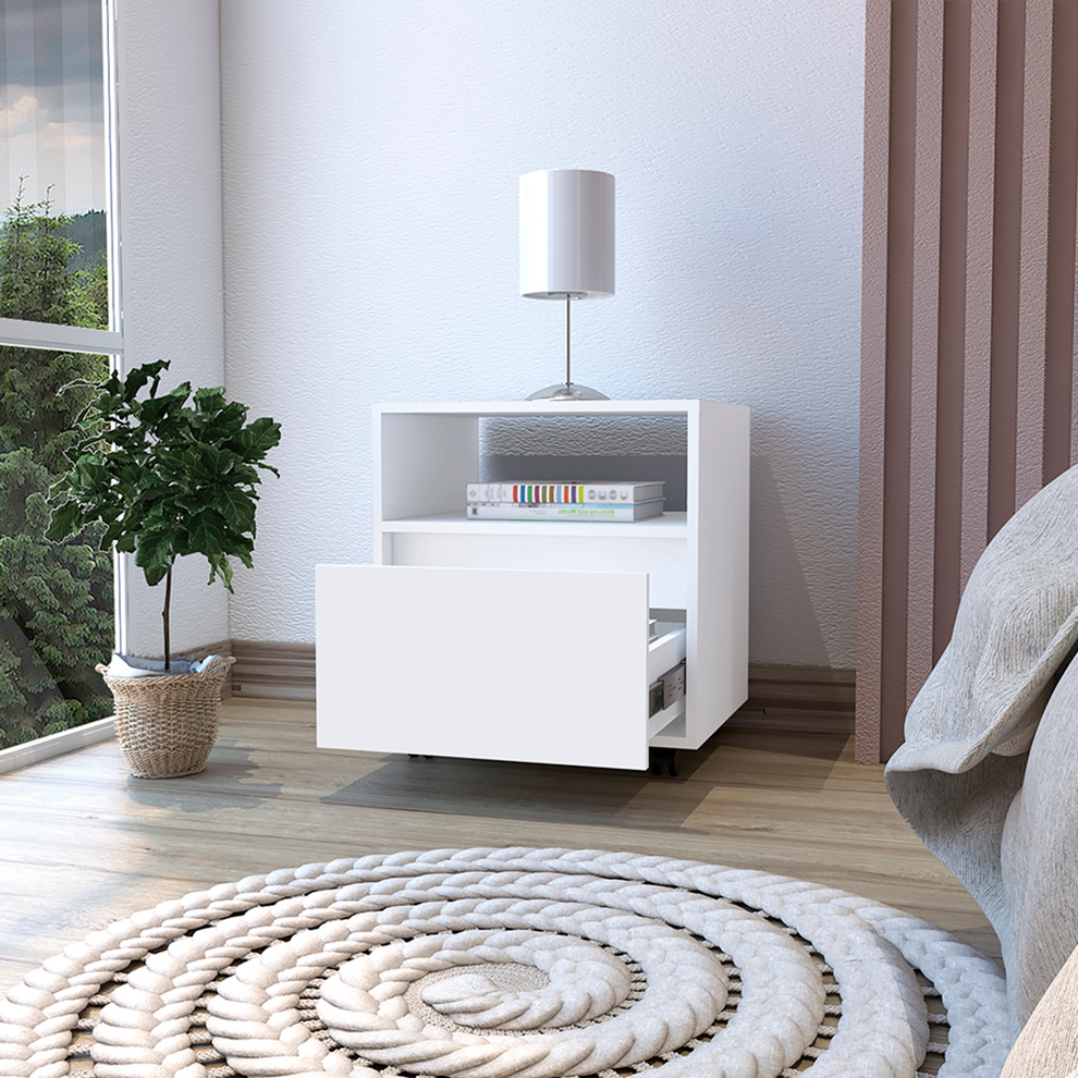 White One Drawer Faux Wood Nightstand By Homeroots | Nightstands | Modishstore - 7