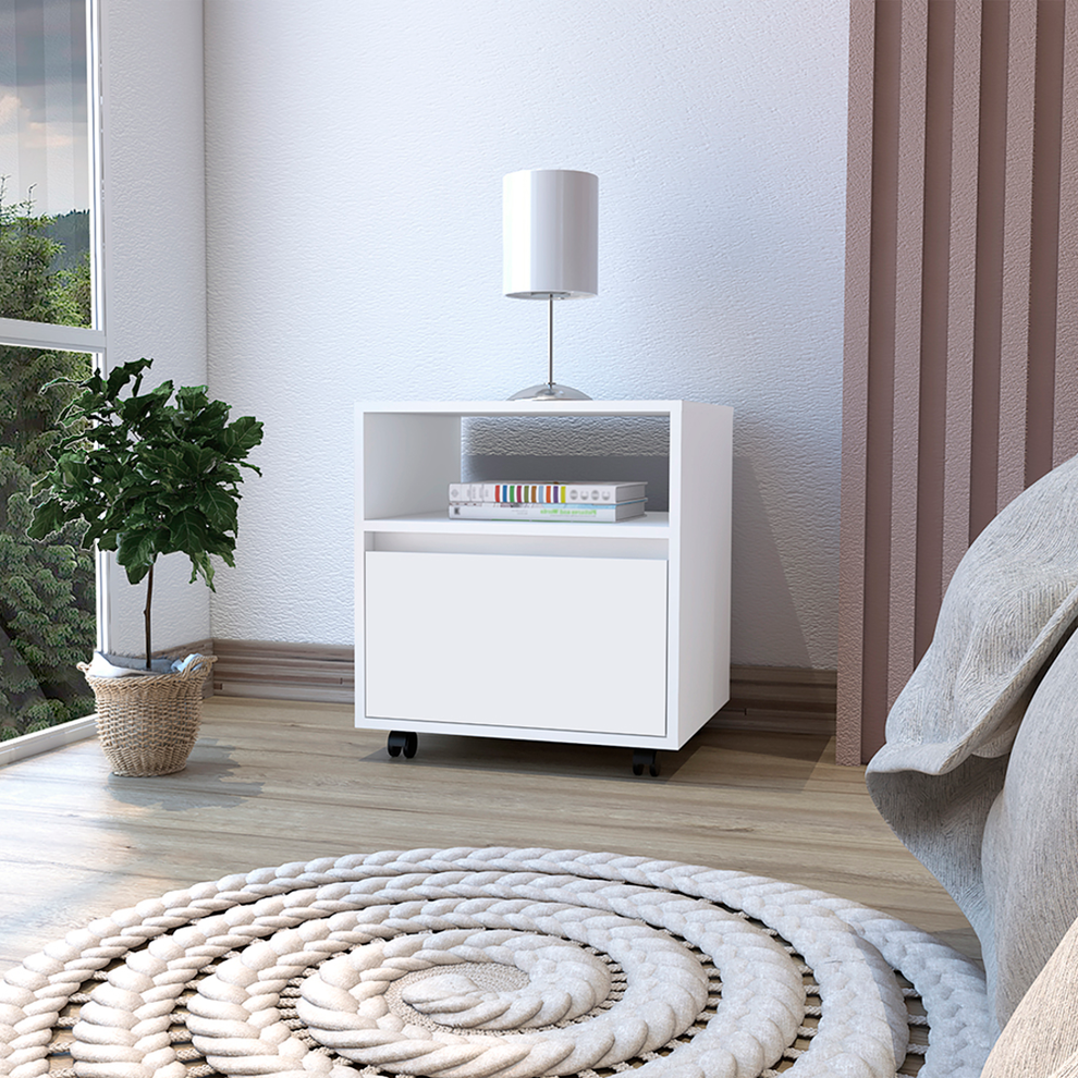 White One Drawer Faux Wood Nightstand By Homeroots | Nightstands | Modishstore - 8