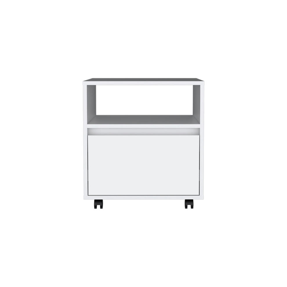 White One Drawer Faux Wood Nightstand By Homeroots | Nightstands | Modishstore - 3