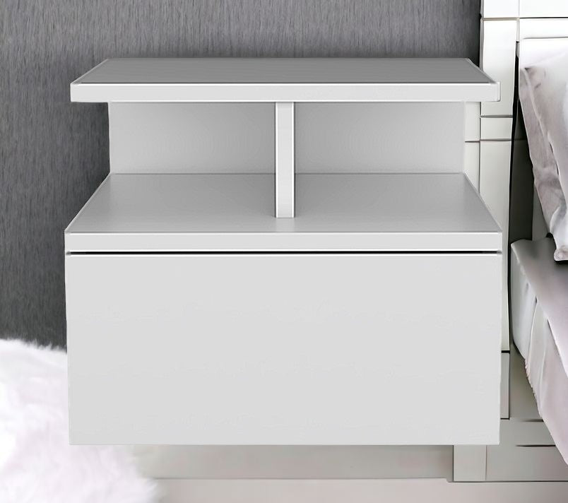 White One Drawer Faux Wood Floating Nightstand By Homeroots | Nightstands | Modishstore - 2