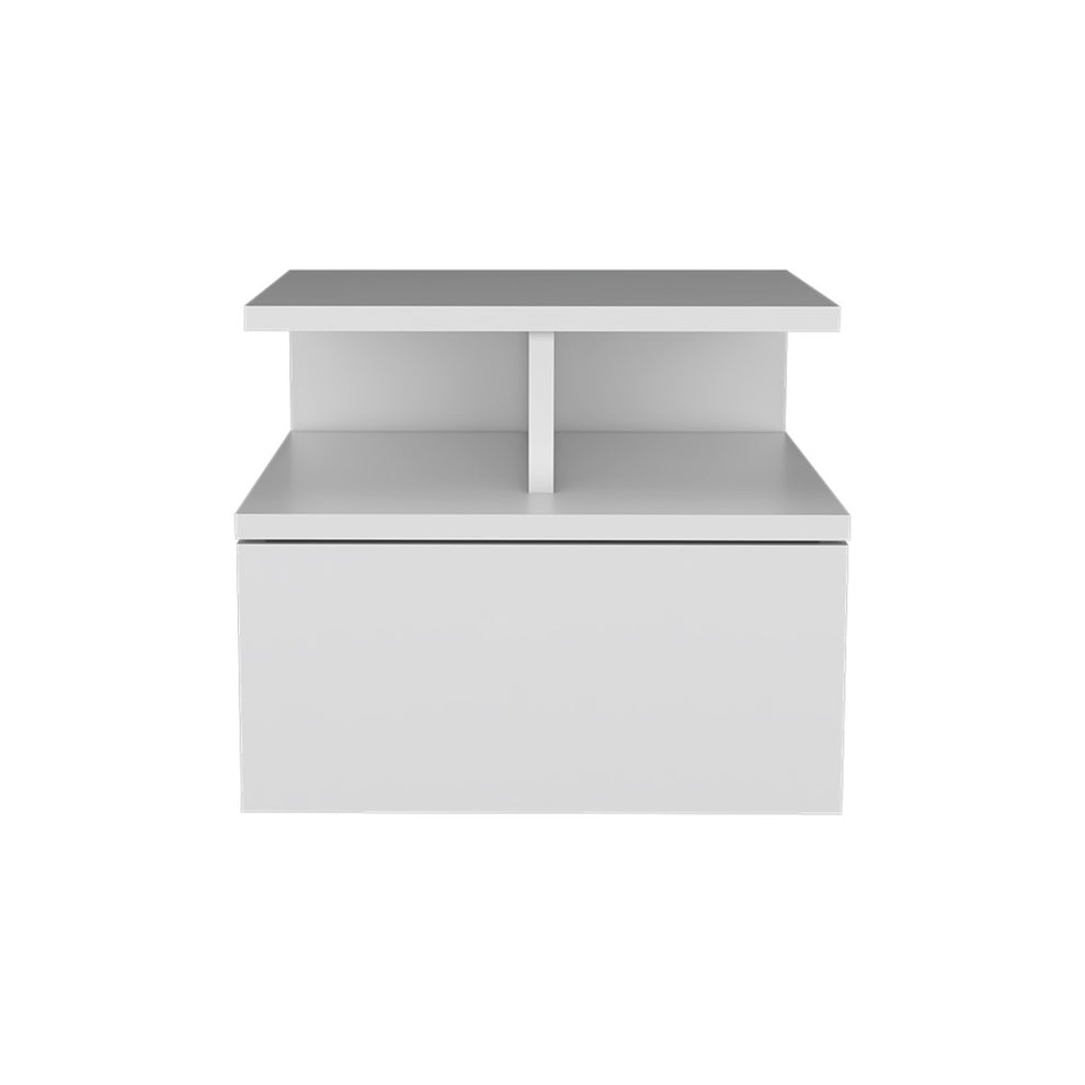White One Drawer Faux Wood Floating Nightstand By Homeroots | Nightstands | Modishstore - 7