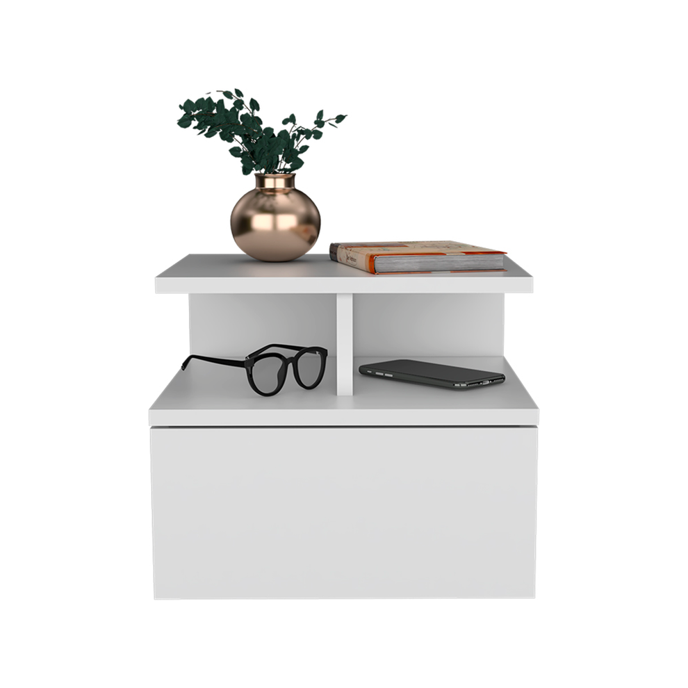 White One Drawer Faux Wood Floating Nightstand By Homeroots | Nightstands | Modishstore - 5