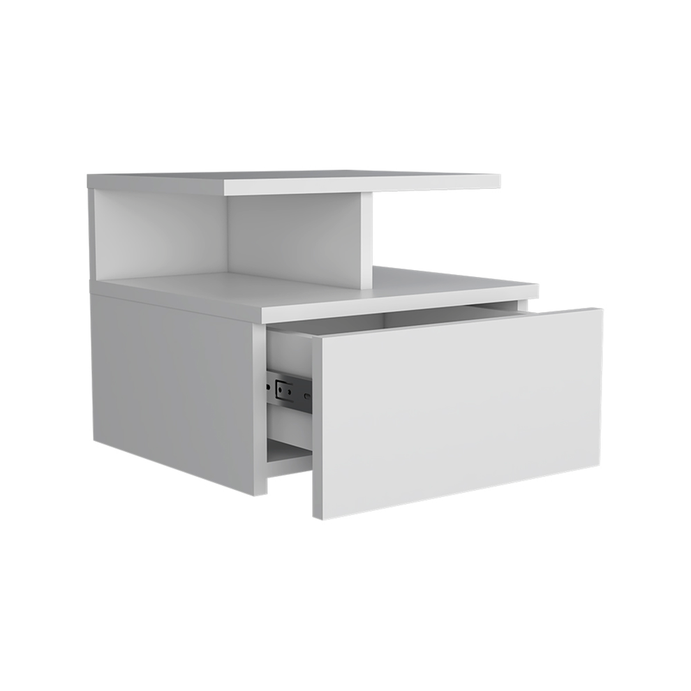 White One Drawer Faux Wood Floating Nightstand By Homeroots | Nightstands | Modishstore - 3