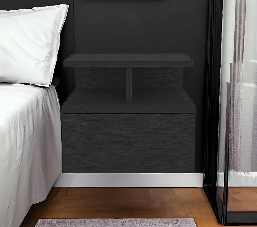 Black One Drawer Faux Wood Floating Nightstand By Homeroots | Nightstands | Modishstore - 2