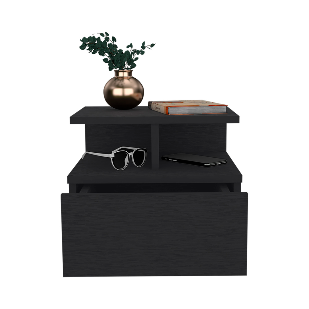 Black One Drawer Faux Wood Floating Nightstand By Homeroots | Nightstands | Modishstore - 5