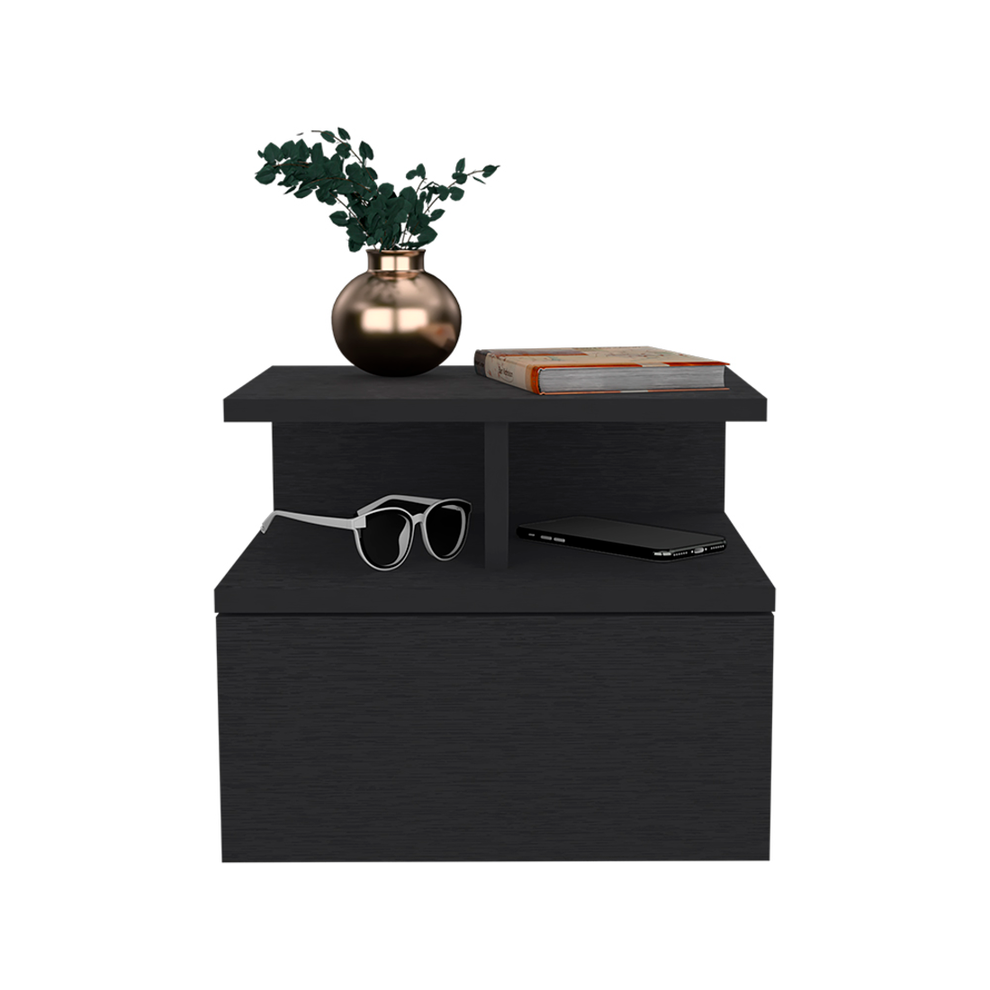 Black One Drawer Faux Wood Floating Nightstand By Homeroots | Nightstands | Modishstore - 4