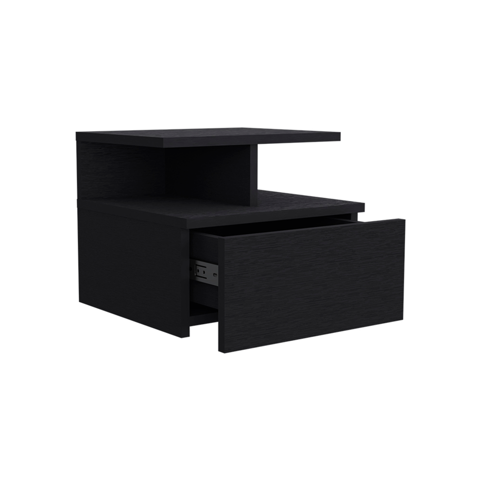 Black One Drawer Faux Wood Floating Nightstand By Homeroots | Nightstands | Modishstore - 3