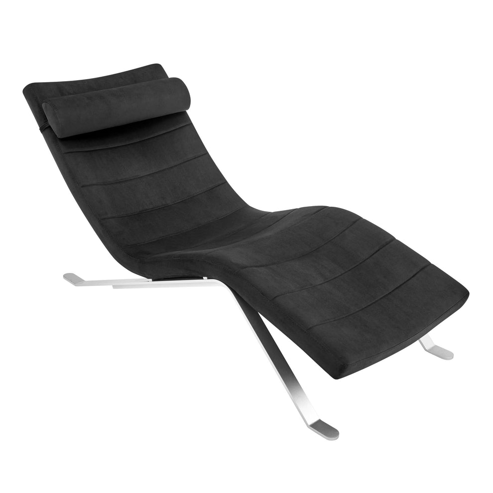 Black and Silver Velvet Lounge Chair By Homeroots | Accent Chairs | Modishstore - 3