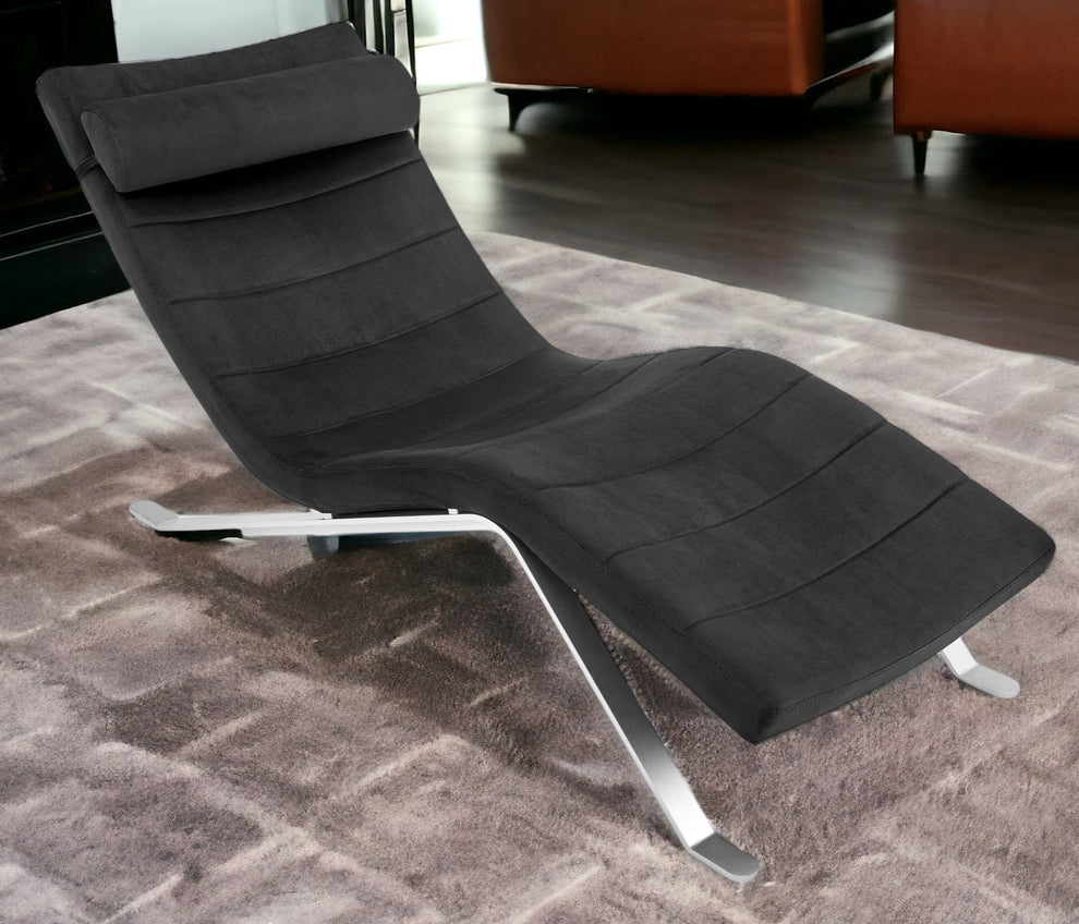 Black and Silver Velvet Lounge Chair By Homeroots | Accent Chairs | Modishstore - 2