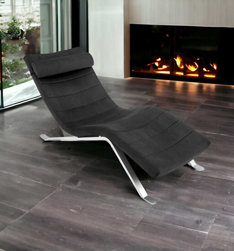 Black and Silver Velvet Lounge Chair By Homeroots | Accent Chairs | Modishstore - 7