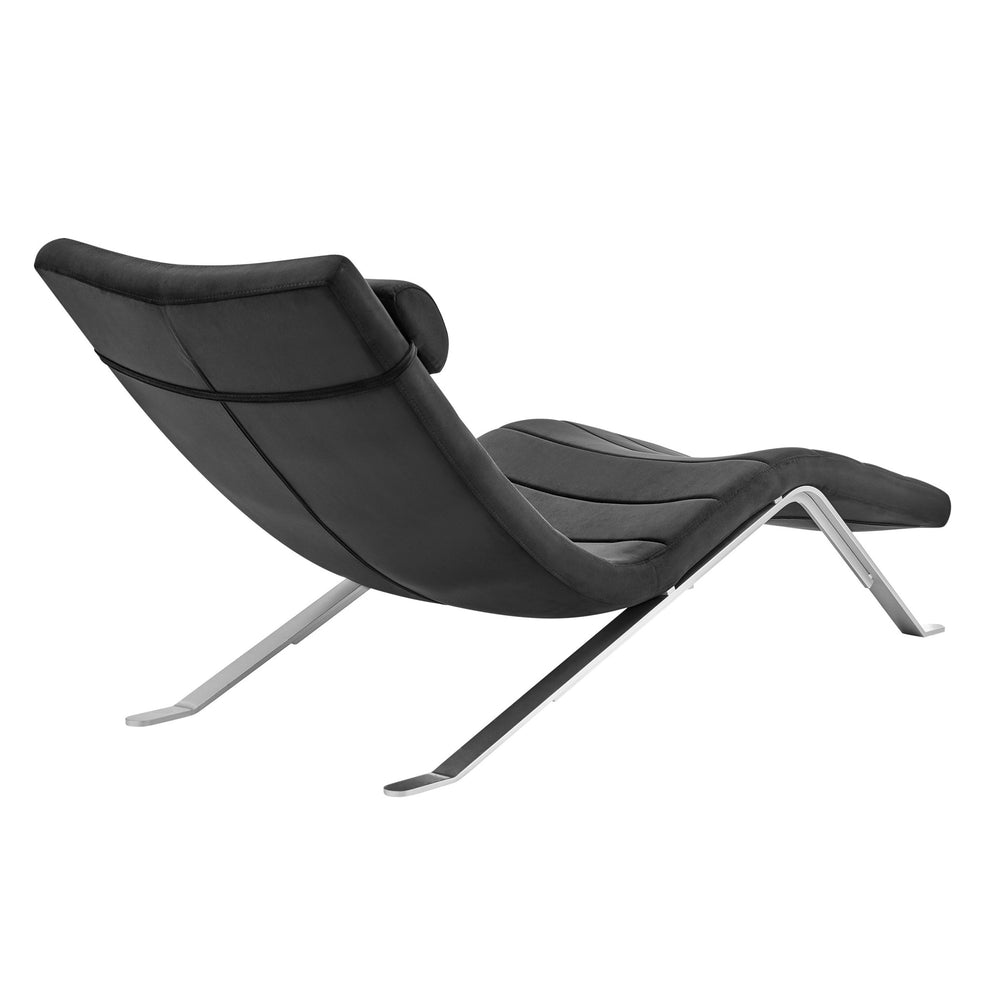 Black and Silver Velvet Lounge Chair By Homeroots | Accent Chairs | Modishstore - 5