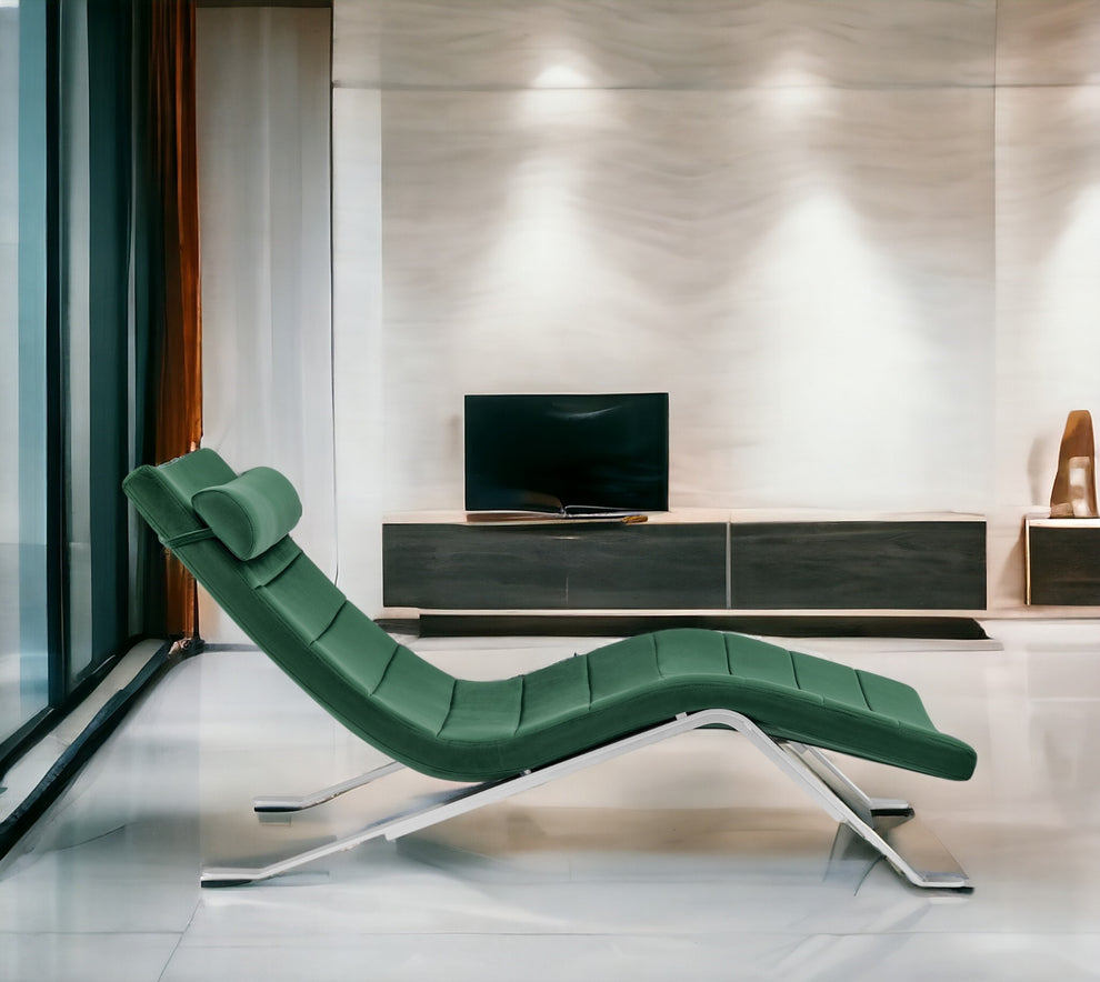 Green and Silver Velvet Lounge Chair By Homeroots | Accent Chairs | Modishstore - 7