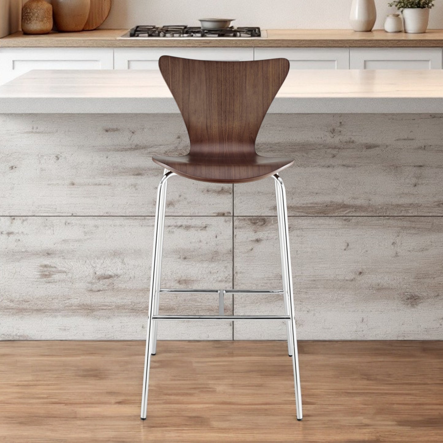 Brown And Silver Metallic Stainless Steel Bar Chair By Homeroots | Bar Stools | Modishstore - 1