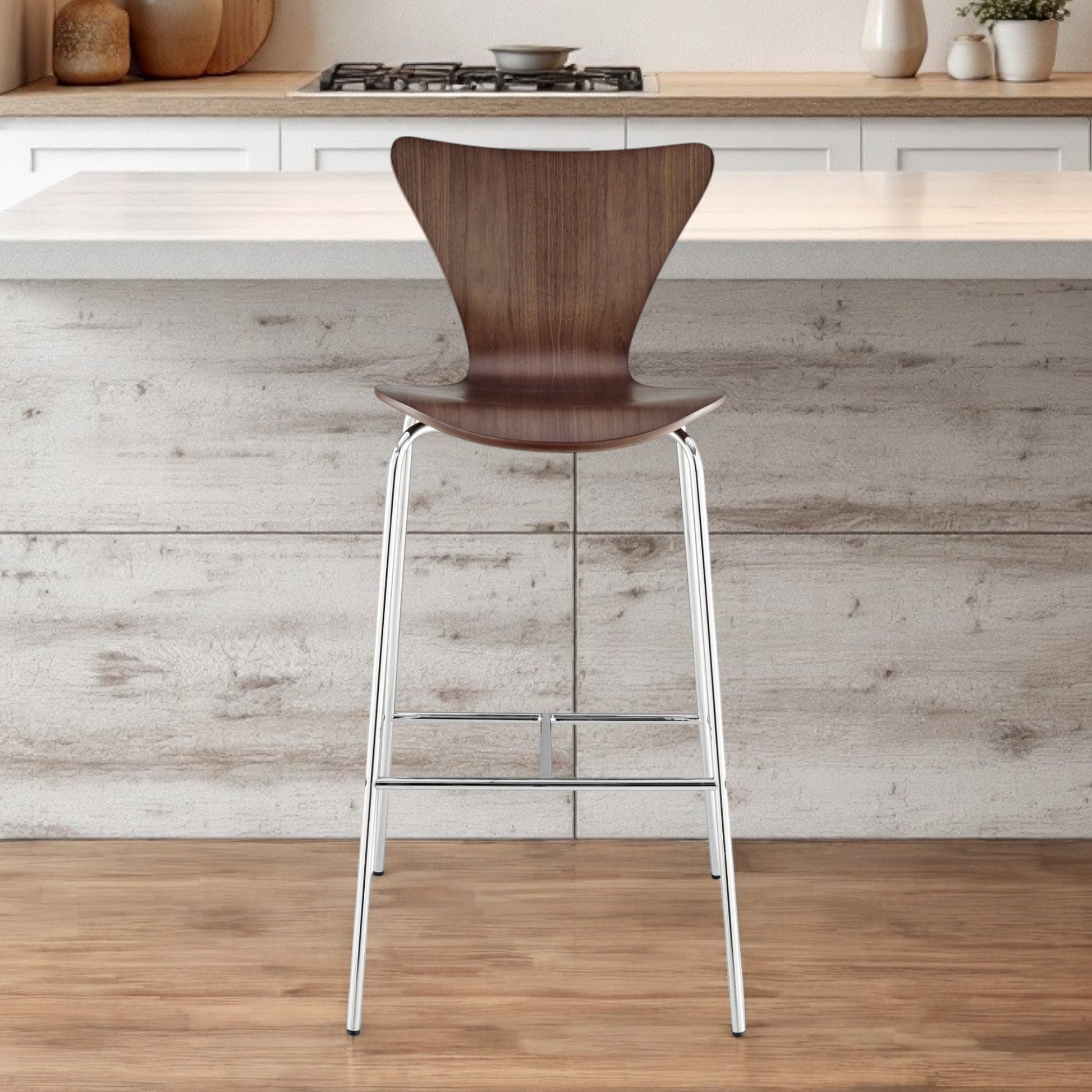 Brown And Silver Metallic Stainless Steel Bar Chair By Homeroots | Bar Stools | Modishstore - 1