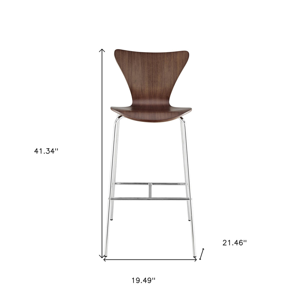 Brown And Silver Metallic Stainless Steel Bar Chair By Homeroots | Bar Stools | Modishstore - 8