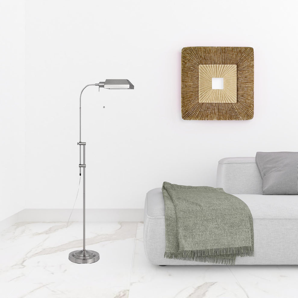 Nickel Adjustable Traditional Shaped Floor Lamp With Nickel Square Shade By Homeroots | Floor Lamps | Modishstore - 3
