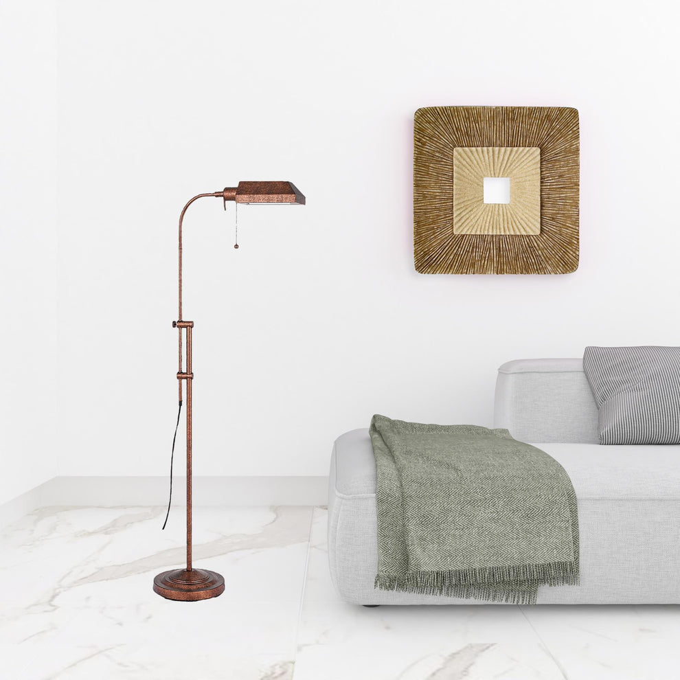 Rusted Adjustable Traditional Shaped Floor Lamp With Rust Square Shade By Homeroots | Floor Lamps | Modishstore - 2