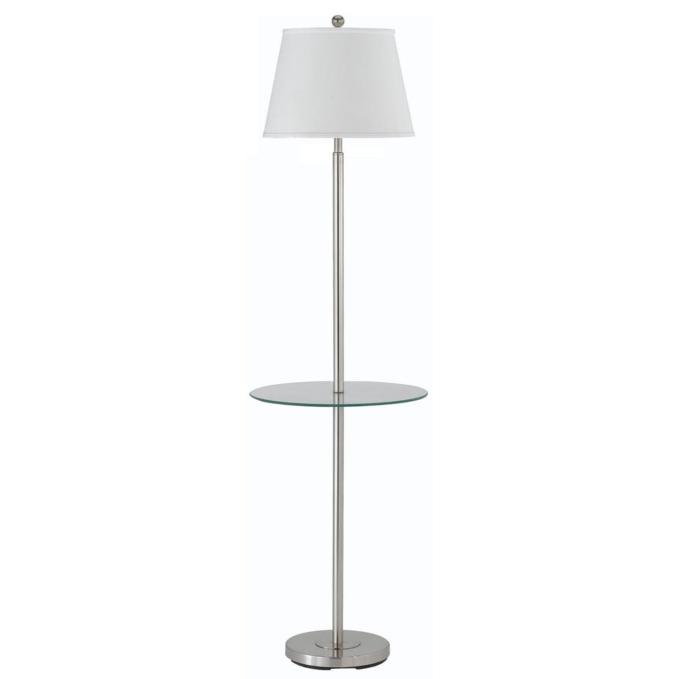 Nickel Metal Tray Table Floor Lamp With White Fabric Square Shade By Homeroots | Floor Lamps | Modishstore - 6
