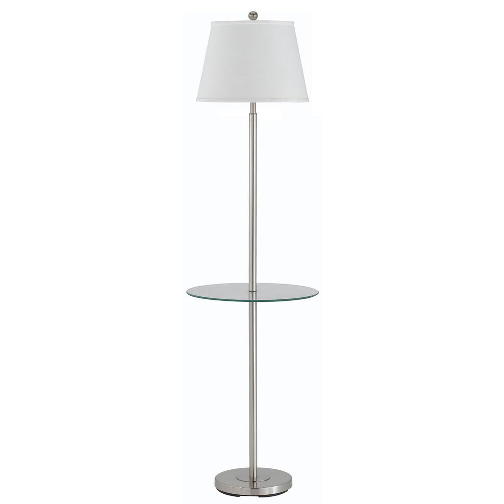 Nickel Metal Tray Table Floor Lamp With White Fabric Square Shade By Homeroots | Floor Lamps | Modishstore - 2
