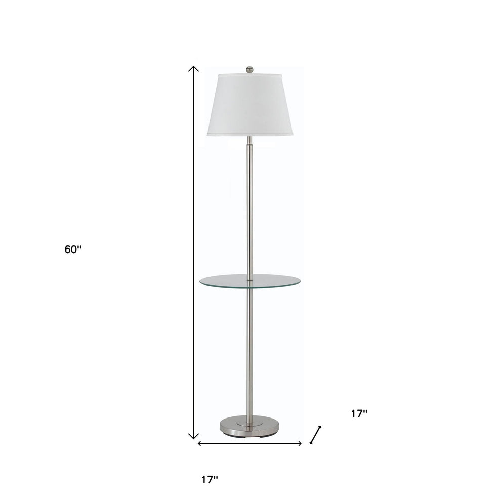 Nickel Metal Tray Table Floor Lamp With White Fabric Square Shade By Homeroots | Floor Lamps | Modishstore - 5