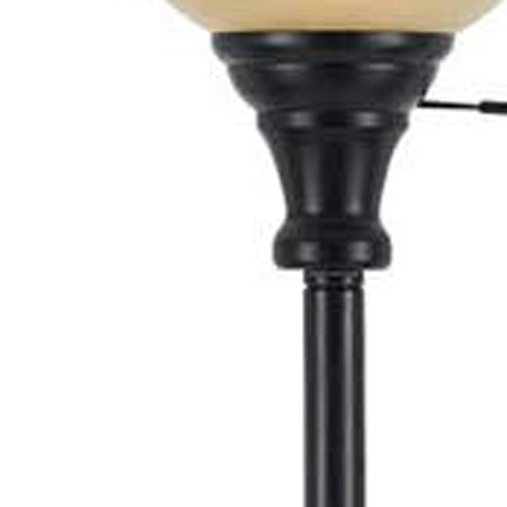 Bronze Torchiere Floor Lamp With Beige Frosted Glass Dome Shade By Homeroots | Floor Lamps | Modishstore - 3