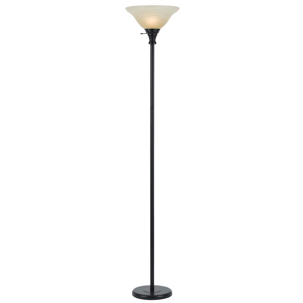 Bronze Torchiere Floor Lamp With Beige Frosted Glass Dome Shade By Homeroots | Floor Lamps | Modishstore - 2