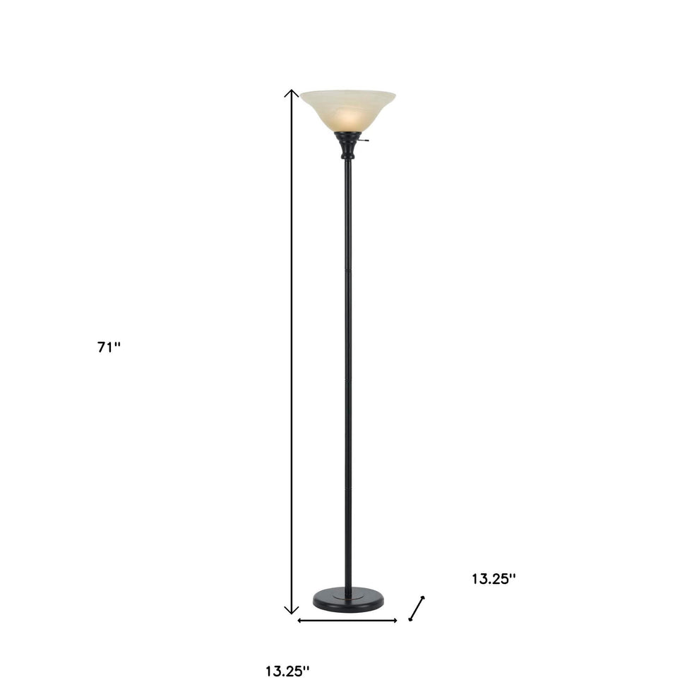 Bronze Torchiere Floor Lamp With Beige Frosted Glass Dome Shade By Homeroots | Floor Lamps | Modishstore - 5
