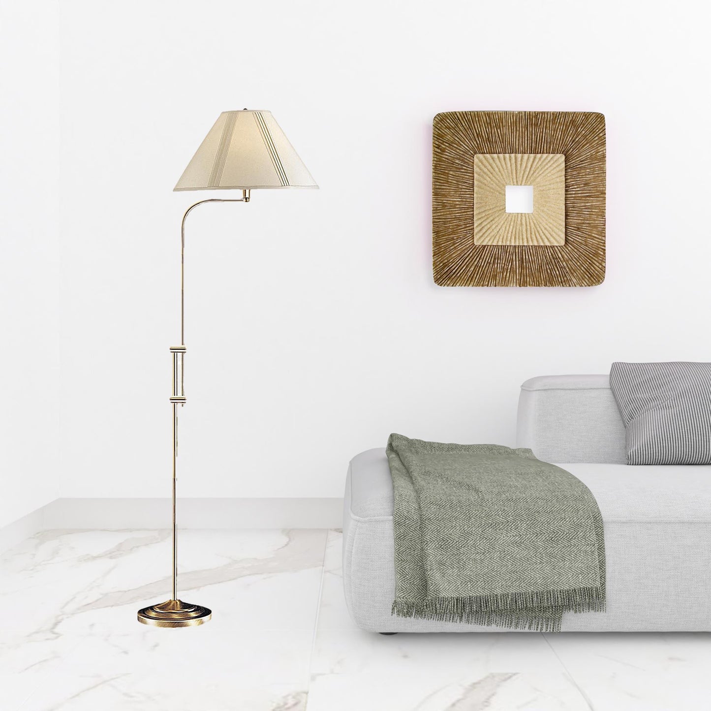 Bronze Adjustable Traditional Shaped Floor Lamp With Beige Empire Shade By Homeroots | Floor Lamps | Modishstore - 6