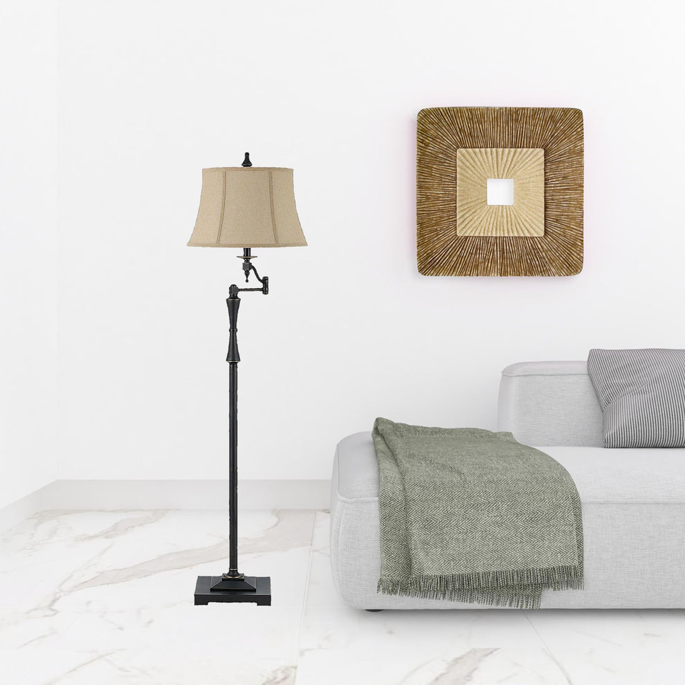 Bronze Swing Arm Floor Lamp With Brown Square Shade By Homeroots | Floor Lamps | Modishstore - 2