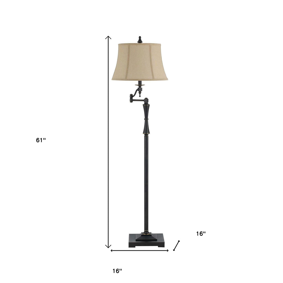 Bronze Swing Arm Floor Lamp With Brown Square Shade By Homeroots | Floor Lamps | Modishstore - 5