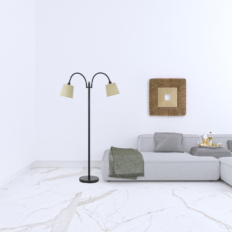 Bronze Two Light Traditional Shaped Floor Lamp With Tan Square Shade By Homeroots | Floor Lamps | Modishstore - 2
